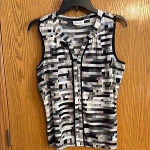 Calvin Klein Black and Gray Striped Blouse